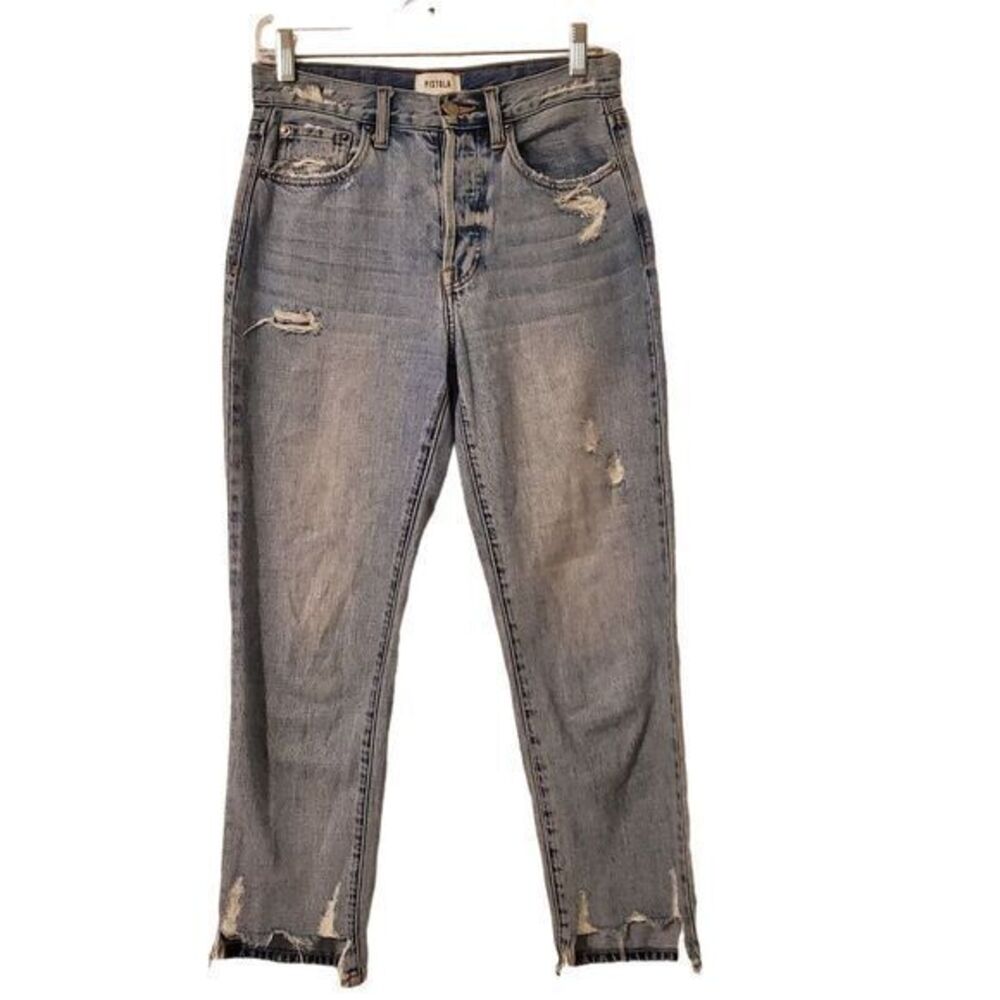 PISTOLA Charlie High‎ Rise Straight Jeans 26 Distressed Ruthless Blue Button Fly